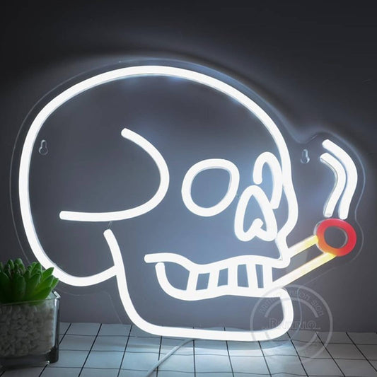 Fun Vivid Bright Smoking Skeleton Skull LED Night Light Room Wall Decor