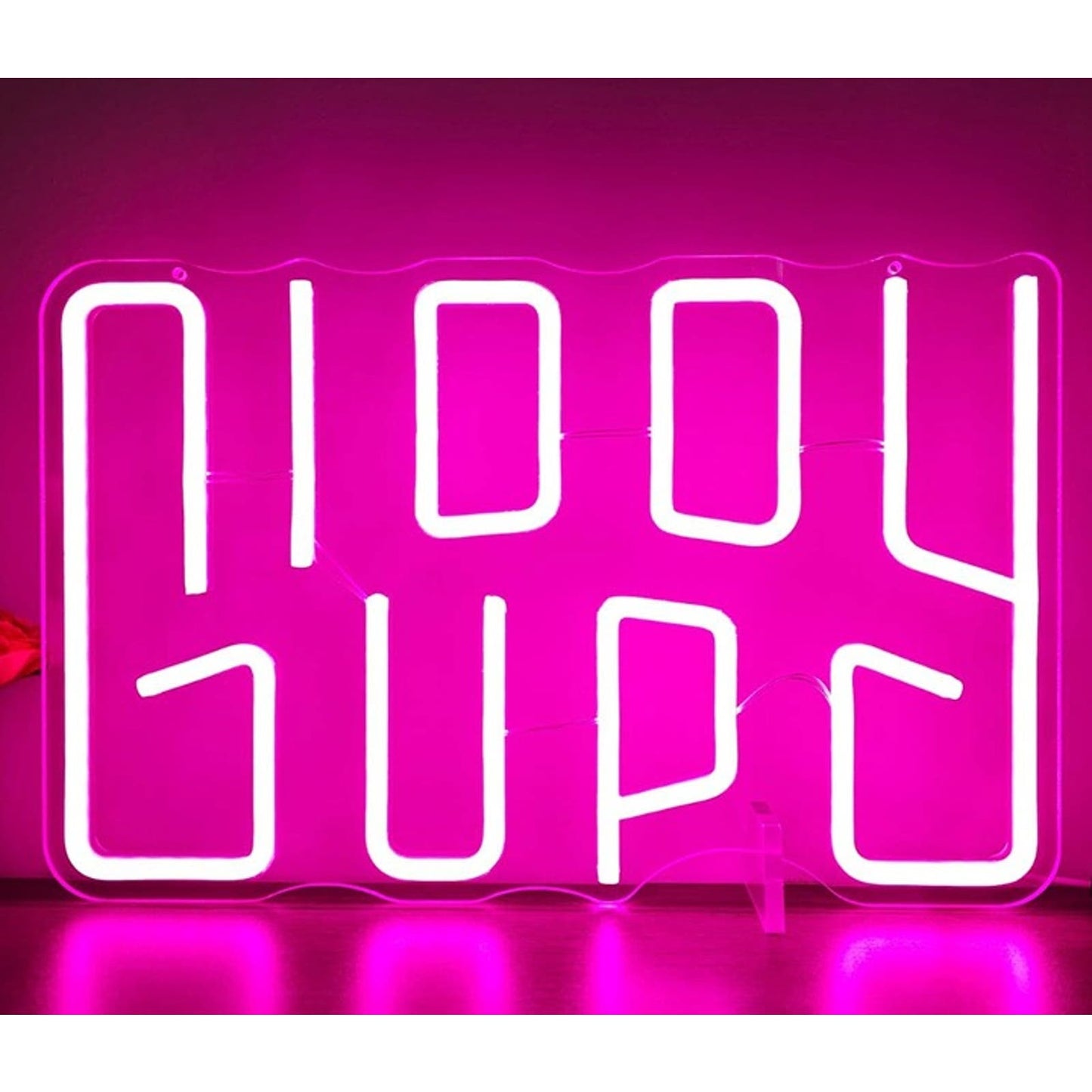 Fun Bright Pink Giddy Up Cowboy LED Night Light Sign Room Wall Decor