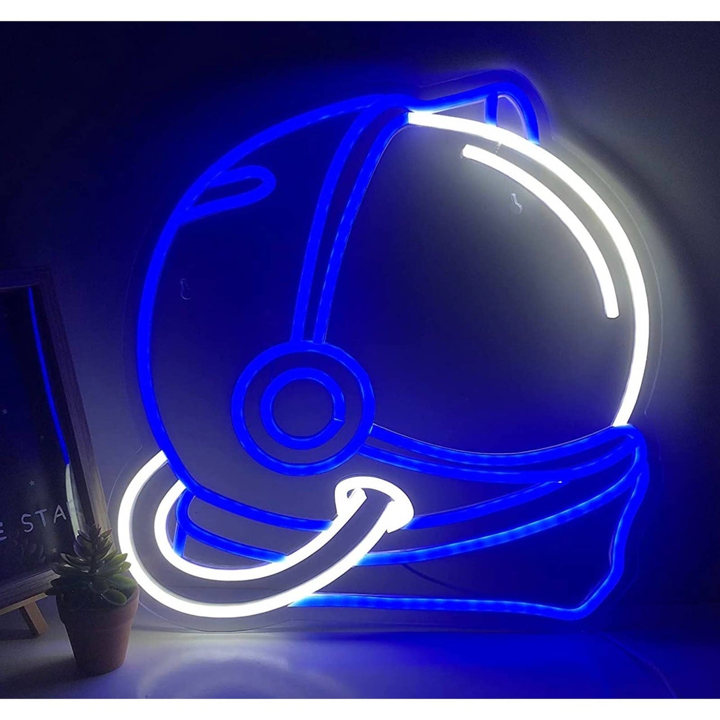Vivid Bright Blue Astronauts Helmet LED Night Light Space Room Wall Decoration