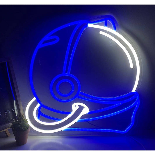 Vivid Bright Blue Astronauts Helmet LED Night Light Space Room Wall Decoration