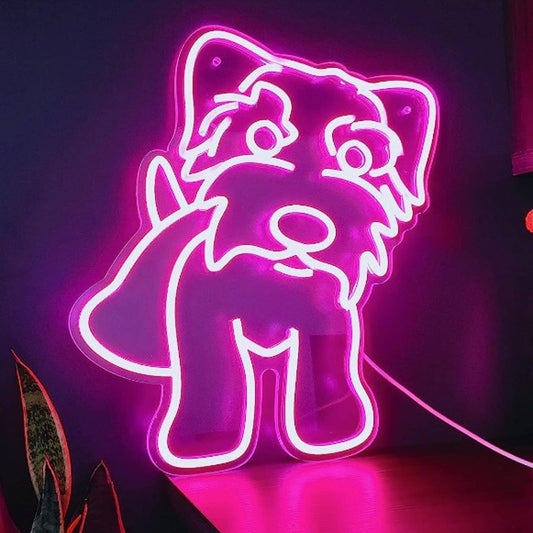 Super Cute Bright Pink Schnauzer Puppy Dog LED Night Light Pet Room Wall Decor