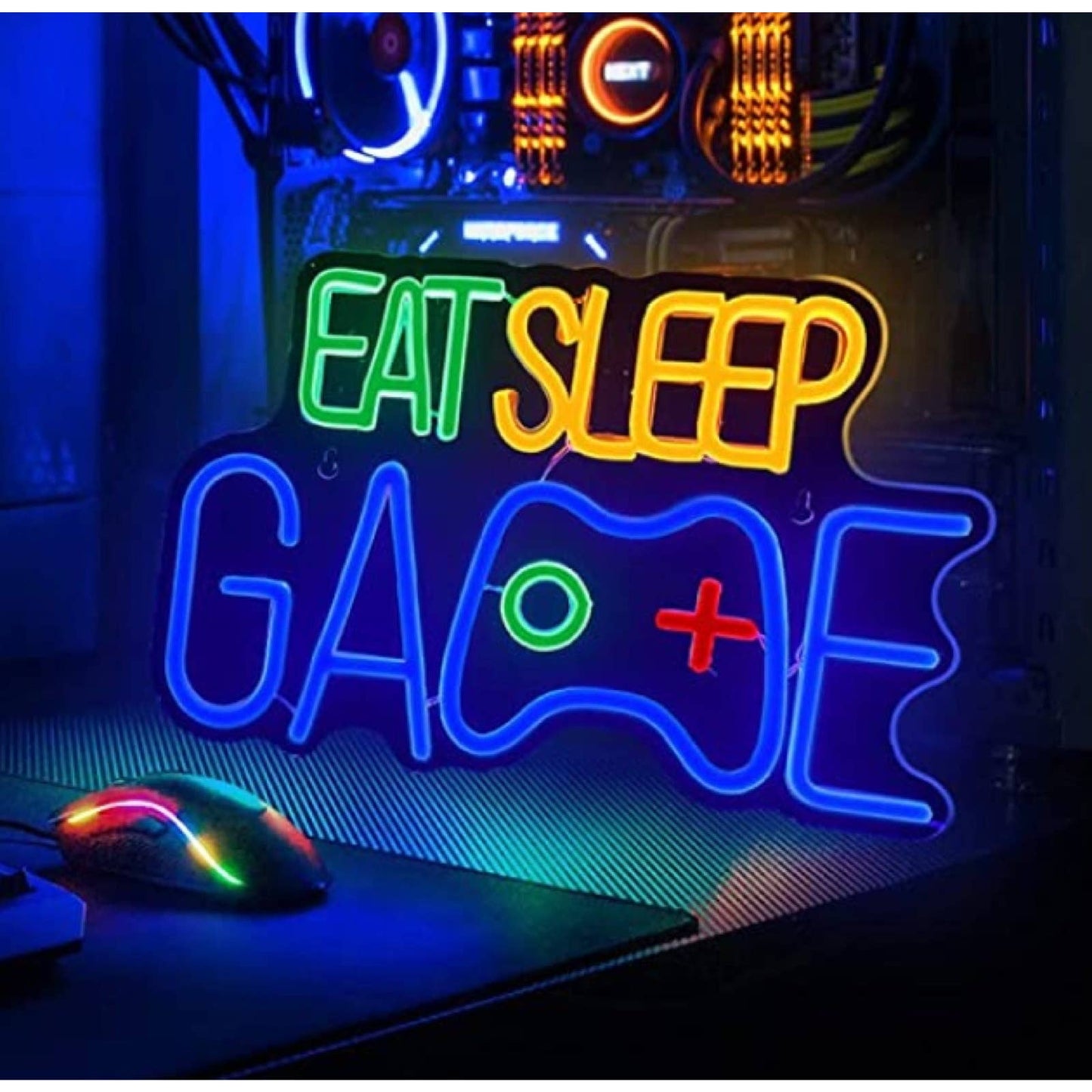 Fun Bright Green Gamer & Eat Sleep Game LED Night Light Game Room Bundle Set