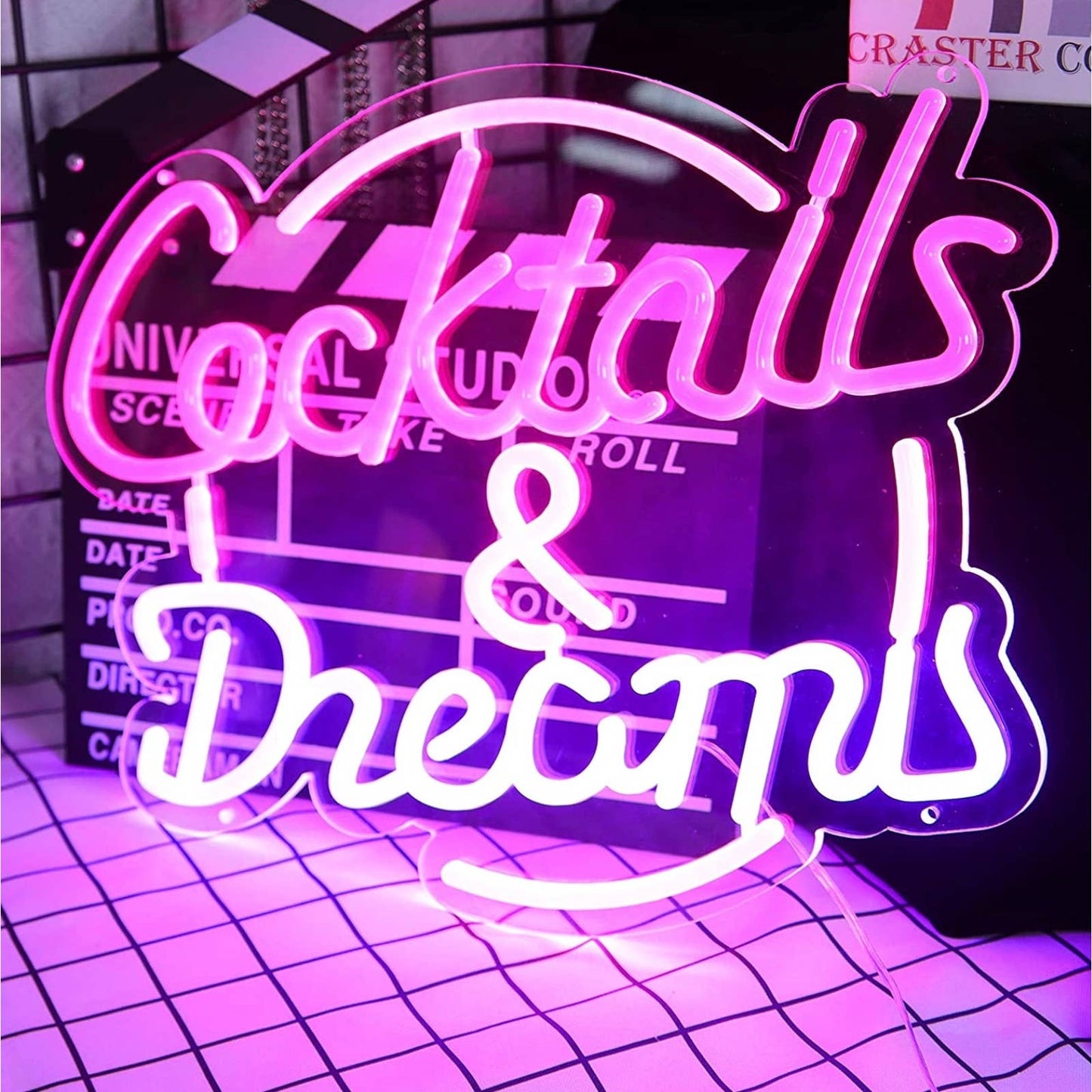 Cute Bright Pink / Purple Cocktails & Dream LED Bar Light Sign Decor
