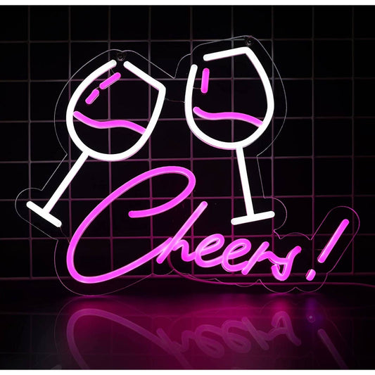 Fun Bright Pink Cheers Wine Glass LED Night Light Party Bar Decor