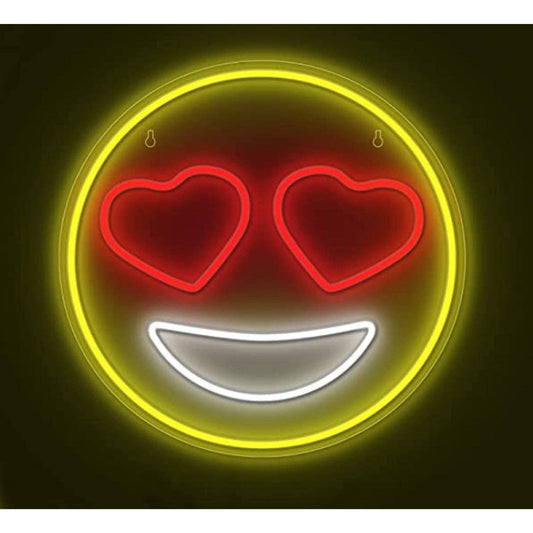Lovely Bright Red Heart Eyed Smiley Face LED Night Light Room Wall Decor