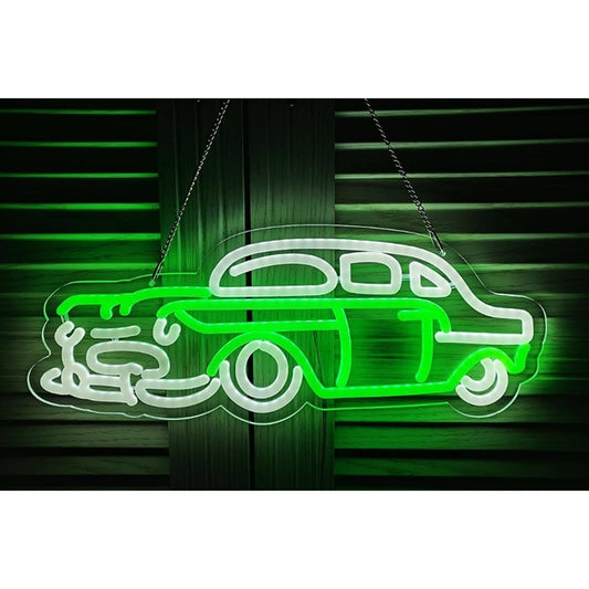 Fun Bright Green Classic Vintage Car LED Night Light Garage Room Wall Decor