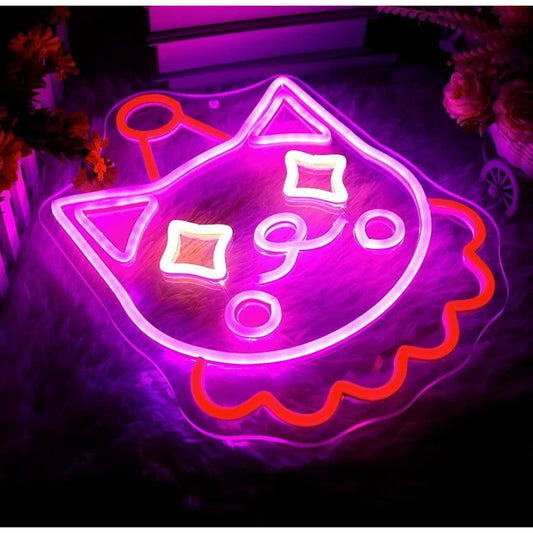 Fun Bright Pink Clown Kitty Cat LED Night Light Room Wall Decoration
