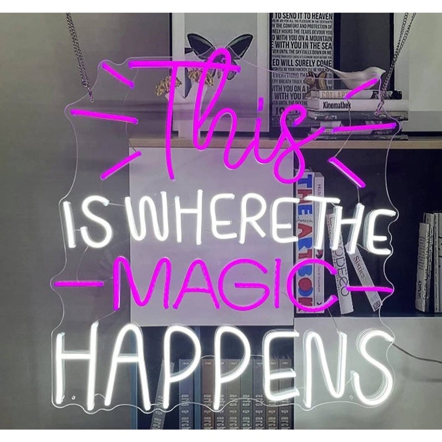 Fun Bright Pink / White “This is Where the Magic Happens” LED Night Light Room W