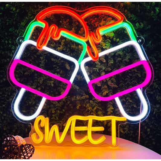 Tasty Bright Rainbow Sweet Ice Cream Popsicles LED Night Light Room Wall Decor