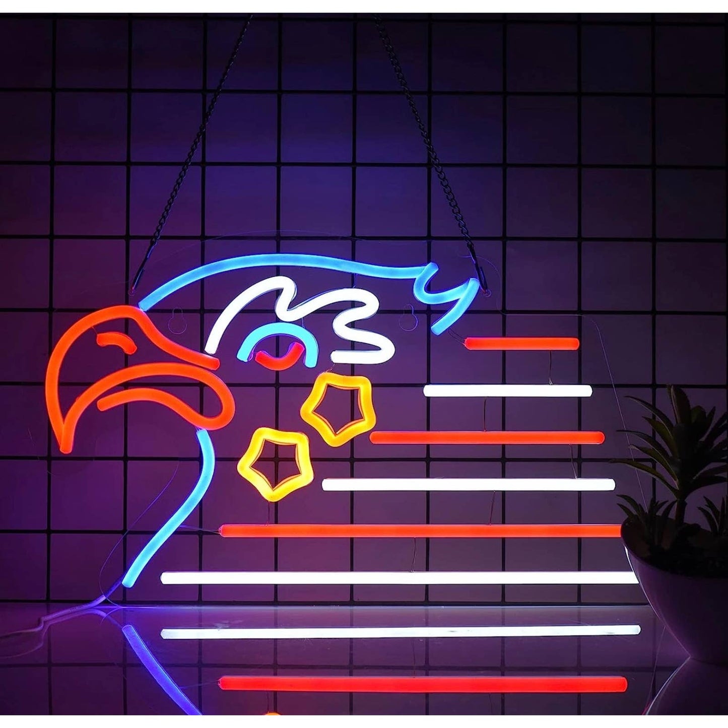 Vivid Bright USA Eagle Star Flag LED Night Light Room Wall Decoration
