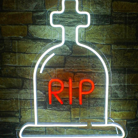 Vivid Bright Spooky White RIP Tombstone Graveyard LED Night Light Room Decor