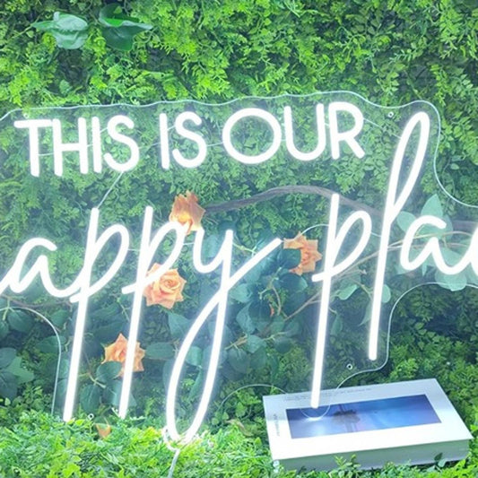 Lovely Large Bright White “This is Our Happy Place” LED Light Wall Decor