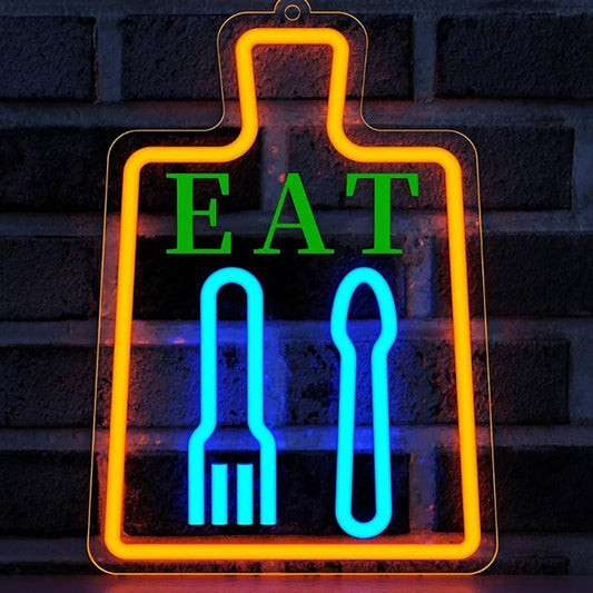 Vivid Bright Eat Fork & Spoon LED Night Light Kitchen Restaurant Decor