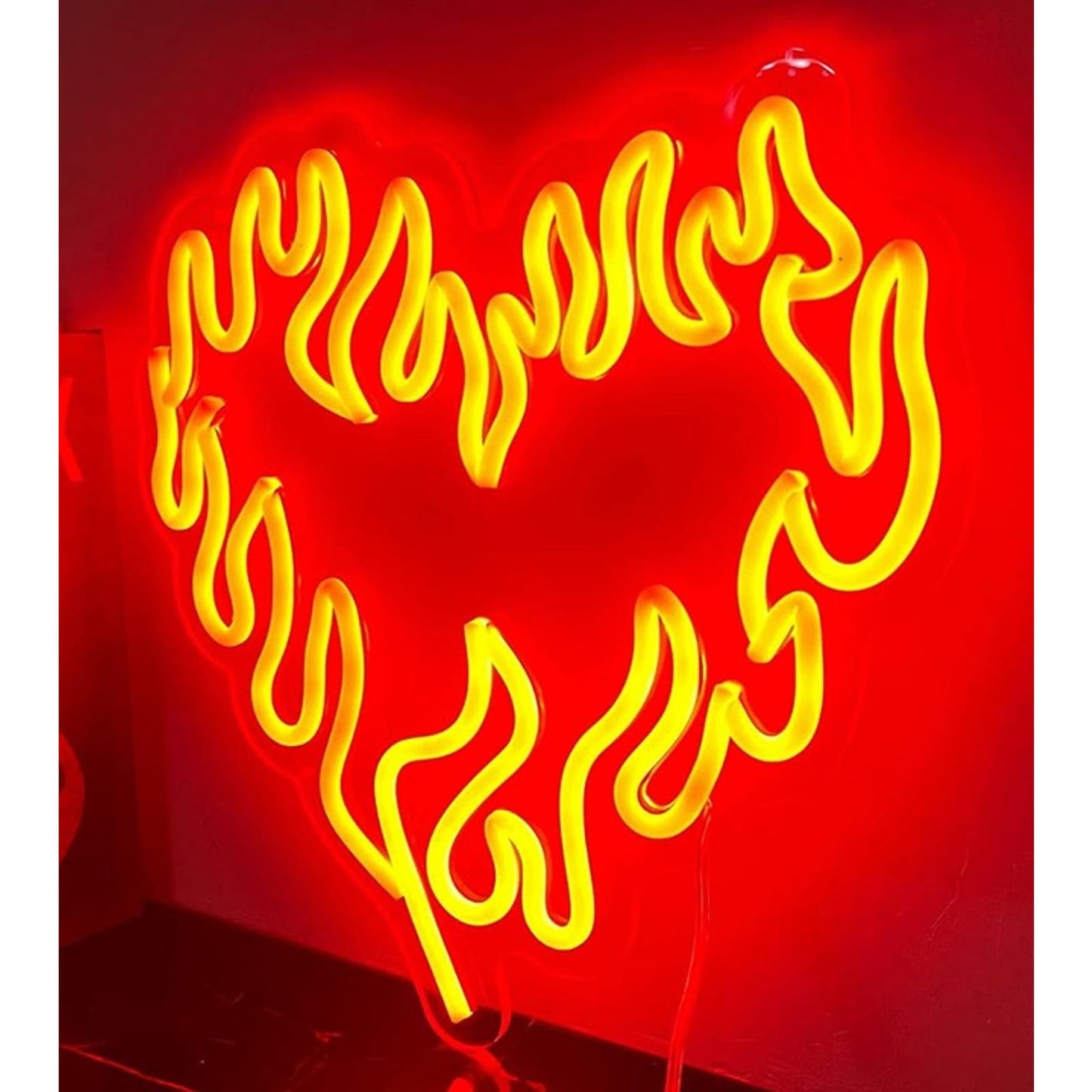 Lovely Bright Red Flaming Fire Heart LED Night Light Room Wall Decor