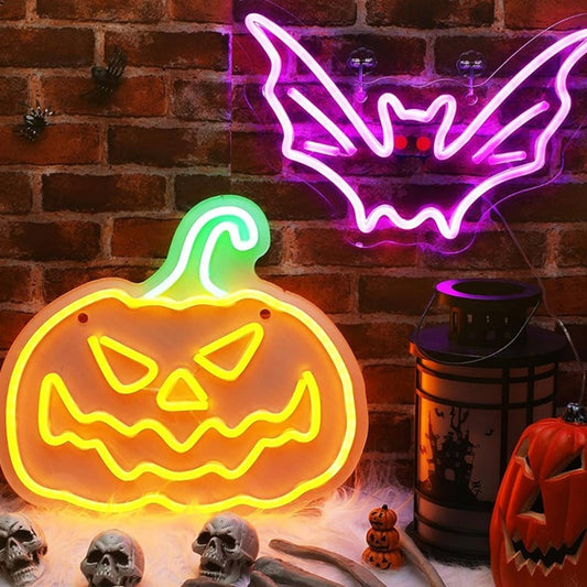 Fun Bright Bat and Pumpkin Bundle LED Night Light Halloween Decor