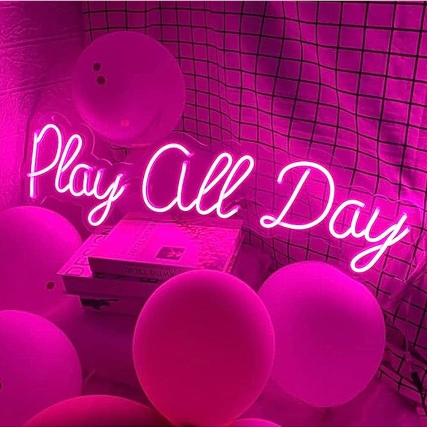 Fun Bright Pink “Play All Day” LED Night Light Room Wall Decoration