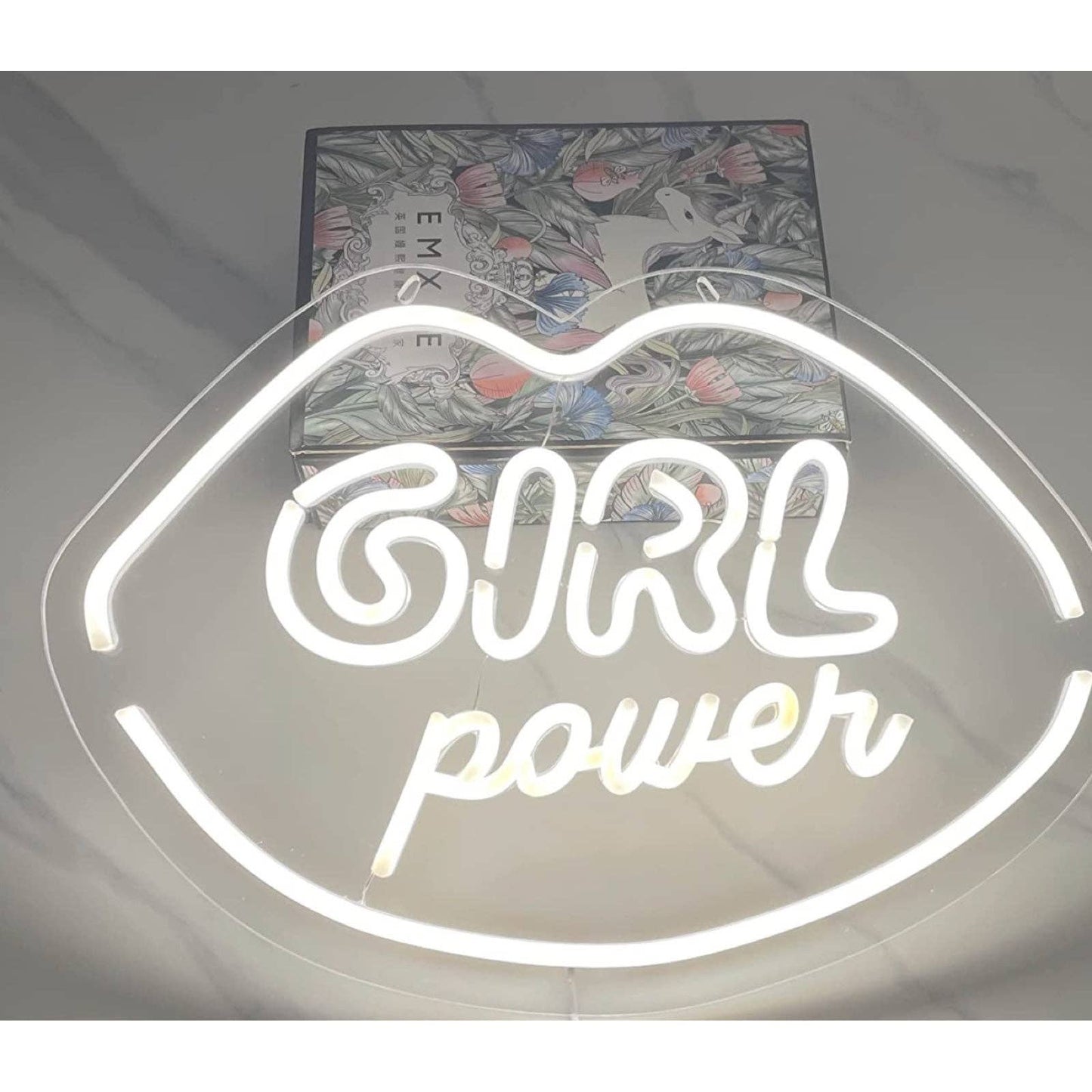 Lovely White Girl Power Lips LED Night Light Sign Room Wall Decor