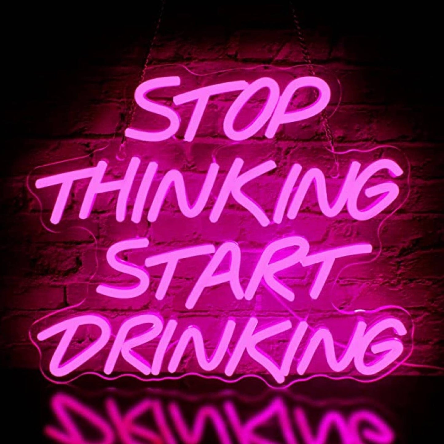 Fun Bright Pink “Stop Thinking, Start Drinking” LED Night Light Room Wall Decora