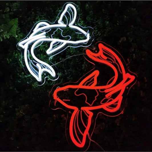 Lovely Bright Red / White Japanese Koi Fish LED Night Light Room Wall Art Decor