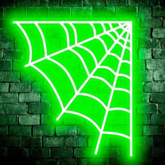 Spooky Vivid Bright Green Spider Web LED Night Light Halloween Decor