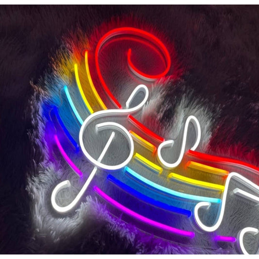 Lovely Bright Rainbow Musical Note LED Night Light Music Room Wall Art Decoratio