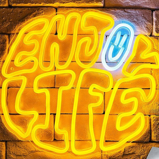 Vivid Bright Yellow Enjoy Life LED Night Light Room Wall Decor