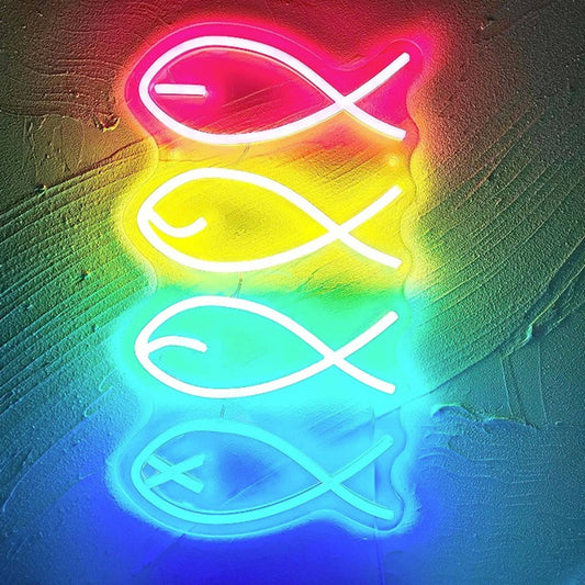 Lovely Bright Colorful Rainbow Mood Fish LED Night Light Room Wall Decoration