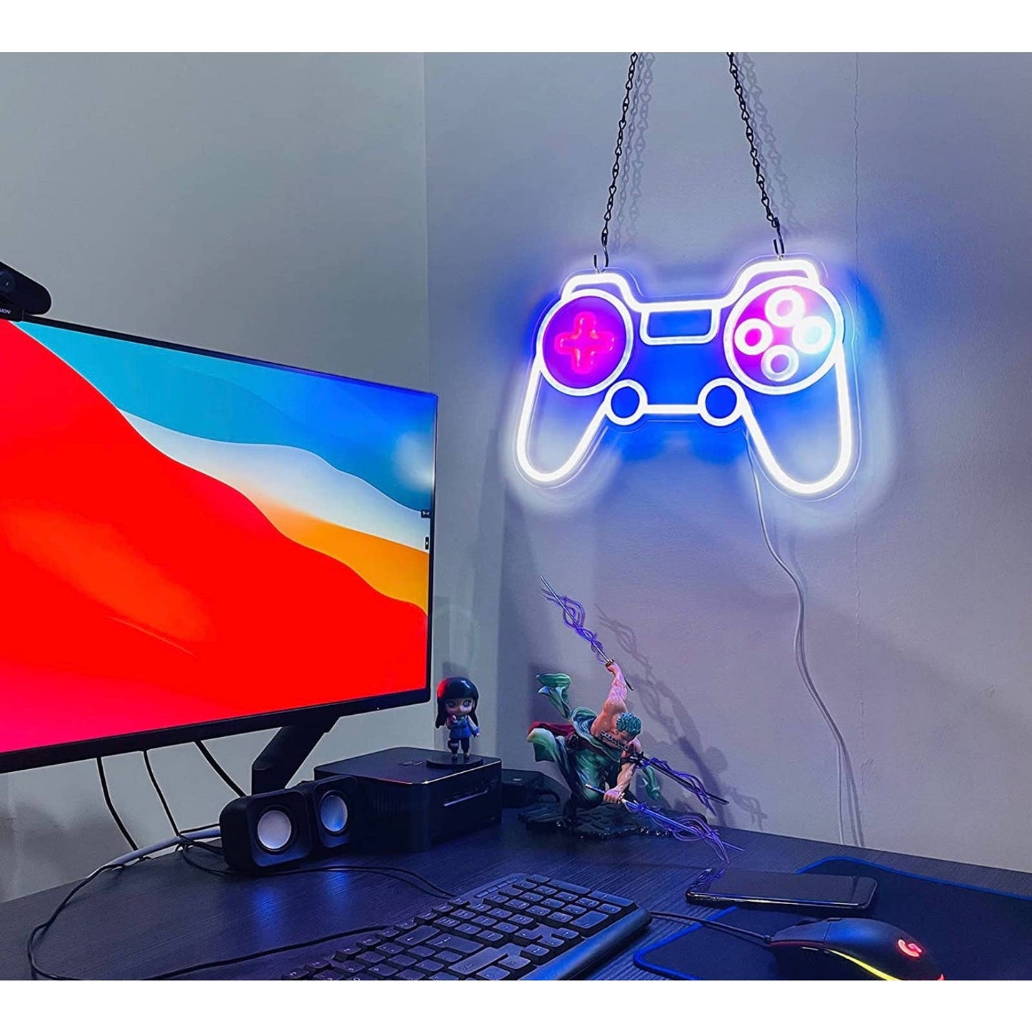 Fun Vivid Bright Blue White PS5 Button LED Night Light Room Wall Decoration