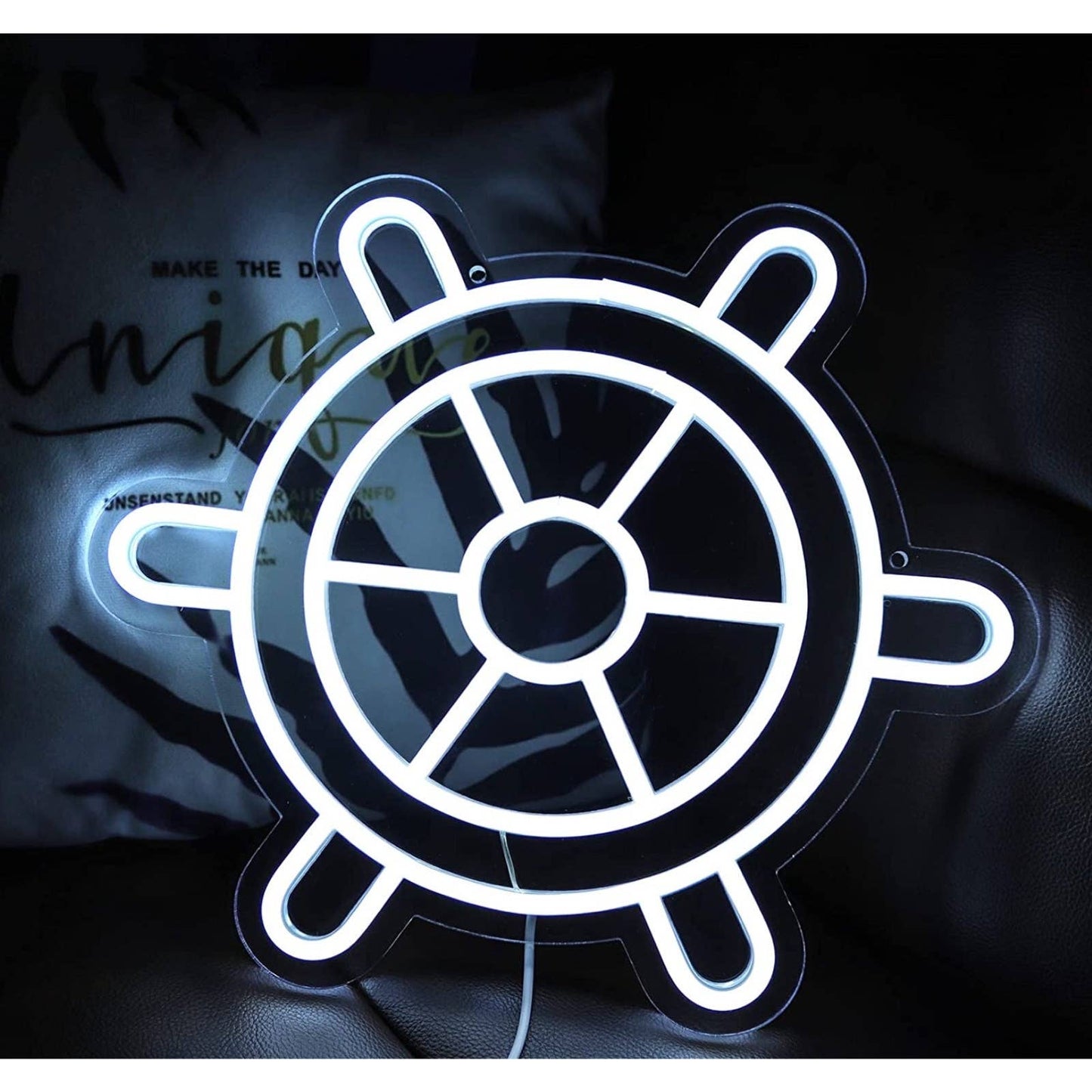 Bright White Pirate Ships Steering Wheel LED Night Light Room Wall Decoration