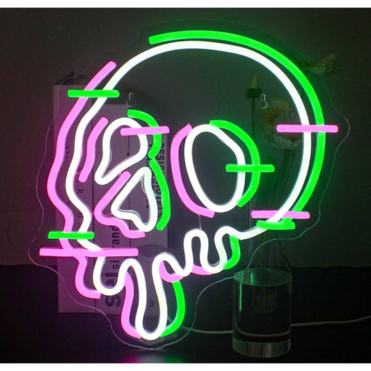 Spooky Cool Bright Glitch Melting Skull LED Night Light Room Wall Decor
