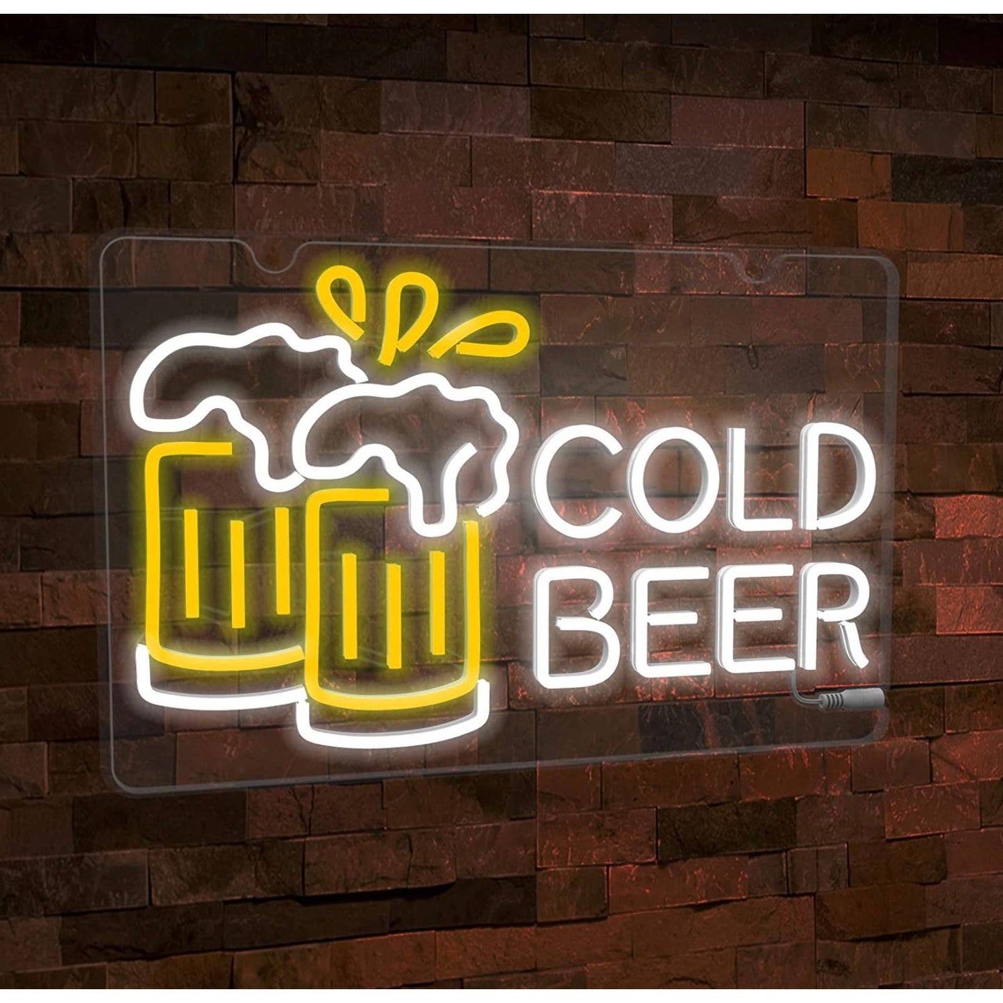Bright Yellow/White Cold Beer LED Night Light Room Wall Store Party Decor