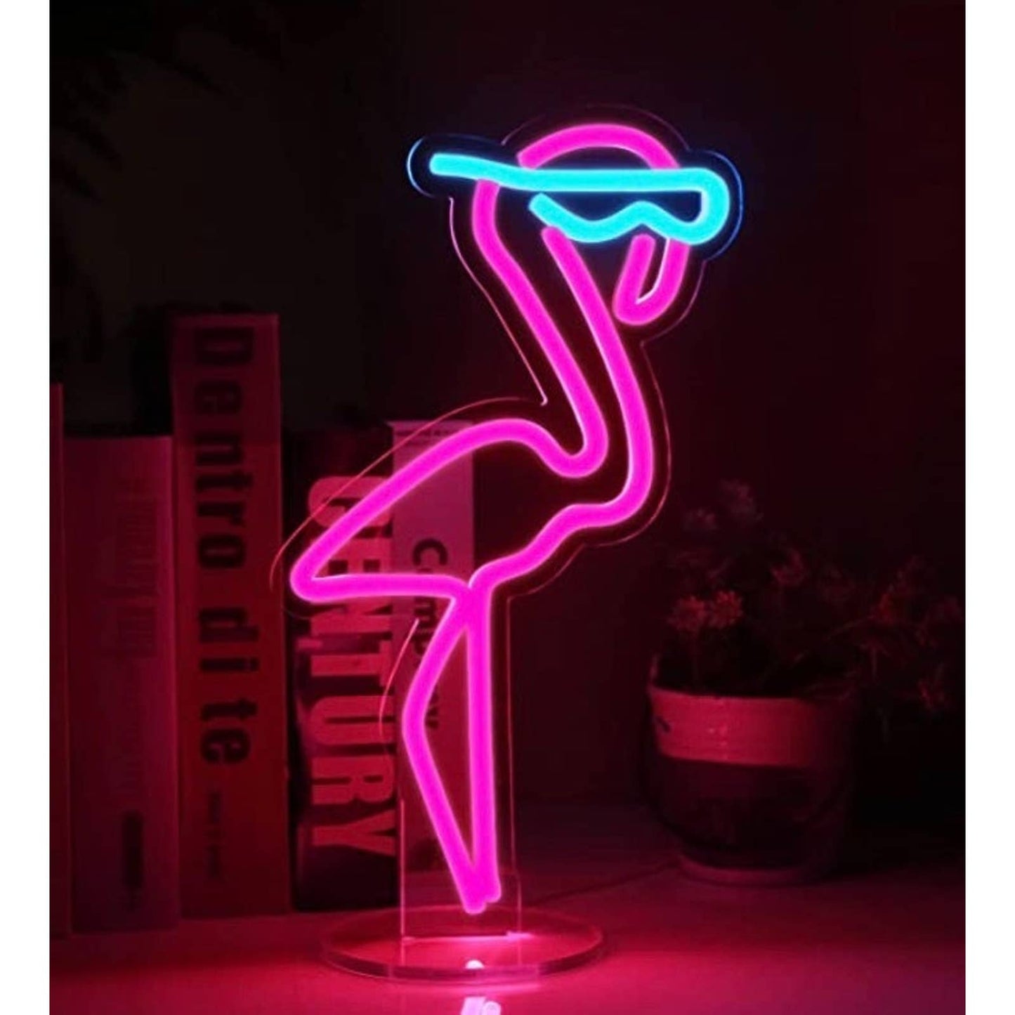 Cute Bright Standing Pink Flamingo with Sunglasses LED Night Light Room Decor