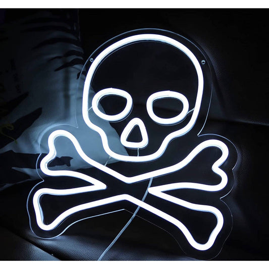 Bright White Skull & Cross Bones Pirate LED Night Light Room Wall Decoration