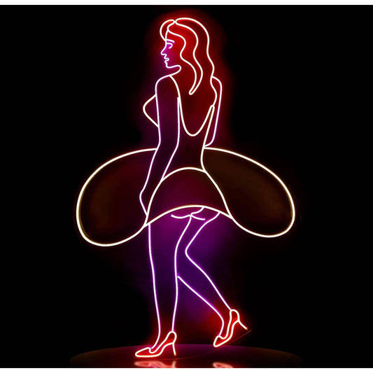 Lovely Bright Large Quality Lady in Dress LED Night Light Sign Room Wall Art Dec
