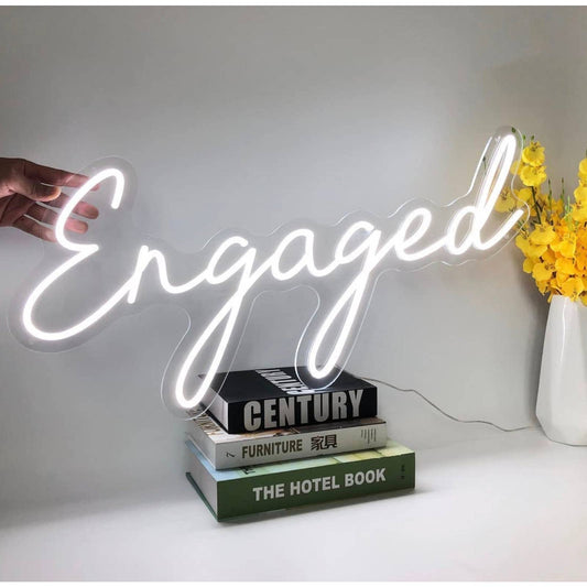 Lovely Large Simple Bright Cool White “Engaged” LED Light Celebration Decoration