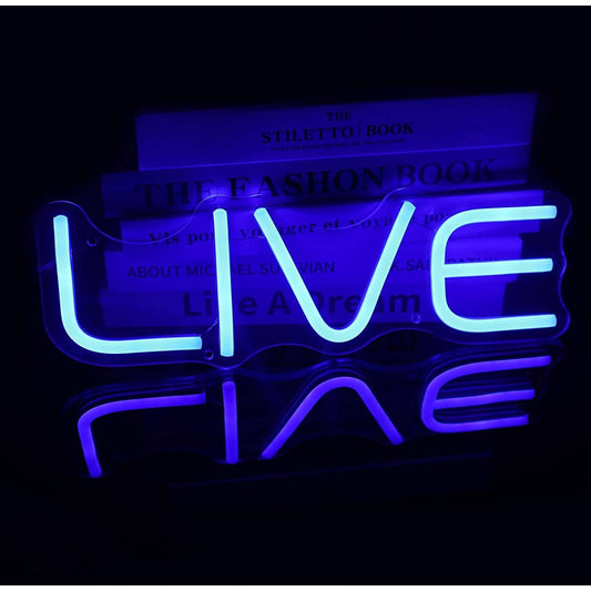 Simple Bright Blue LIVE LED Night Light Game Streaming Twitch Room Wall Decorati
