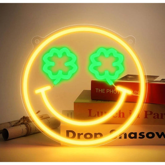 Lovely Bright Yellow Four Leaf Clover Eye Smiley Face LED Light Wall Decor