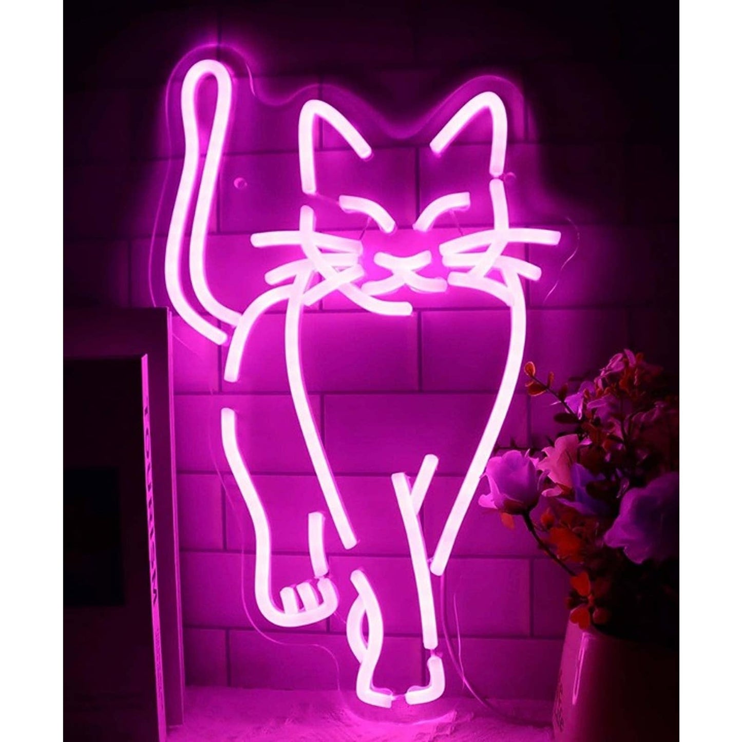 Lovely Vivid Bright Pink Walking Kitty Cat LED Night Light Room Wall Decor