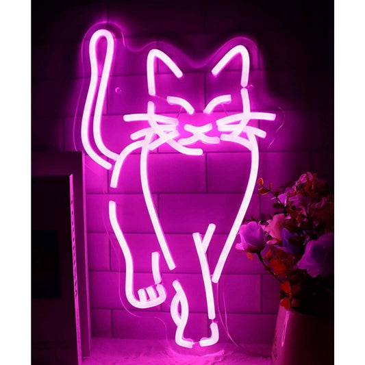 Lovely Vivid Bright Pink Walking Kitty Cat LED Night Light Room Wall Decor