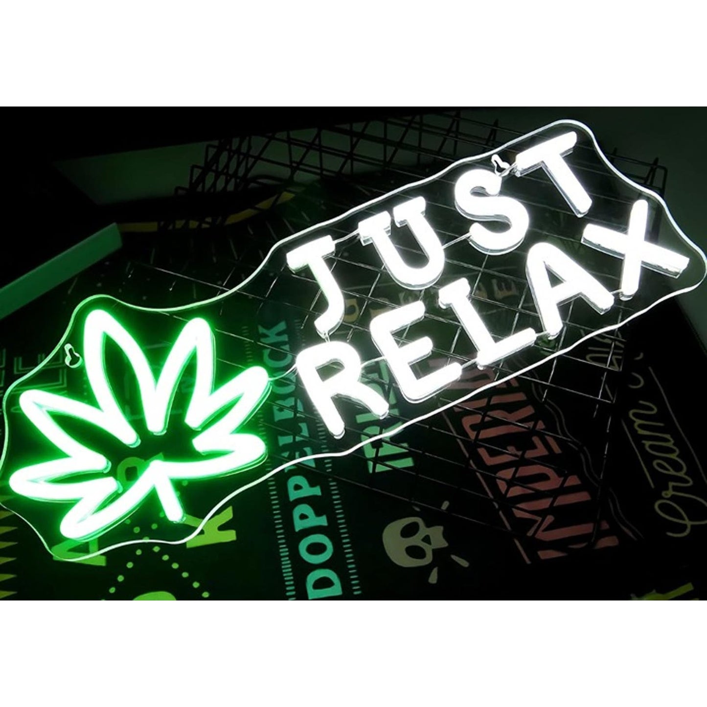 Vivid Bright Green White Just Relax High Plant LED Light Room Wall Decoration