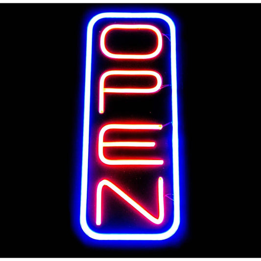 Bright Blue / Red Vertical OPEN LED Night Light Business Store Sign