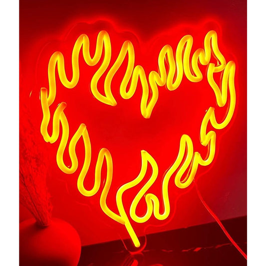 Lovely Bright Red Flaming Fire Heart LED Night Light Room Wall Decor
