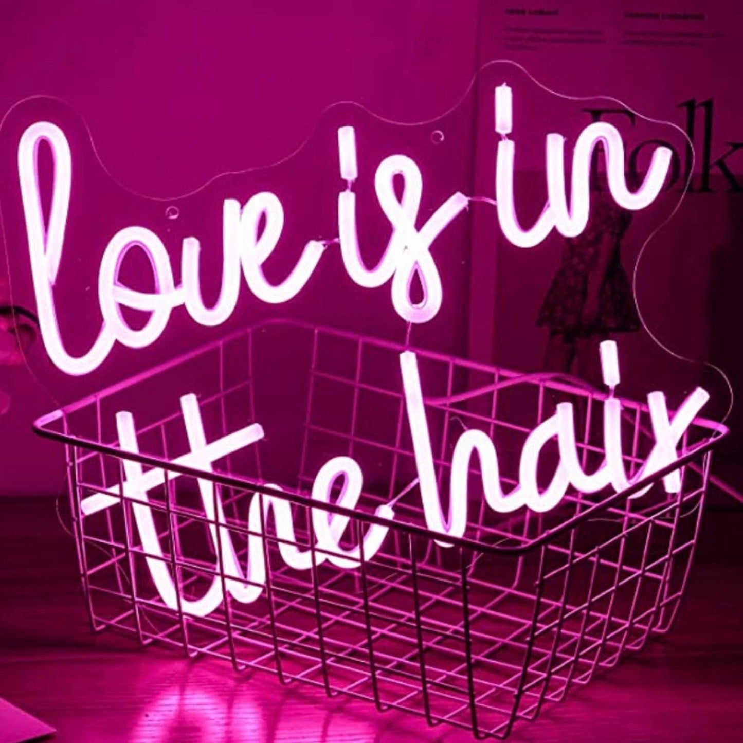 Fun Bright Pink “Love is in the Hair” LED Night Light Salon Spa Decoration