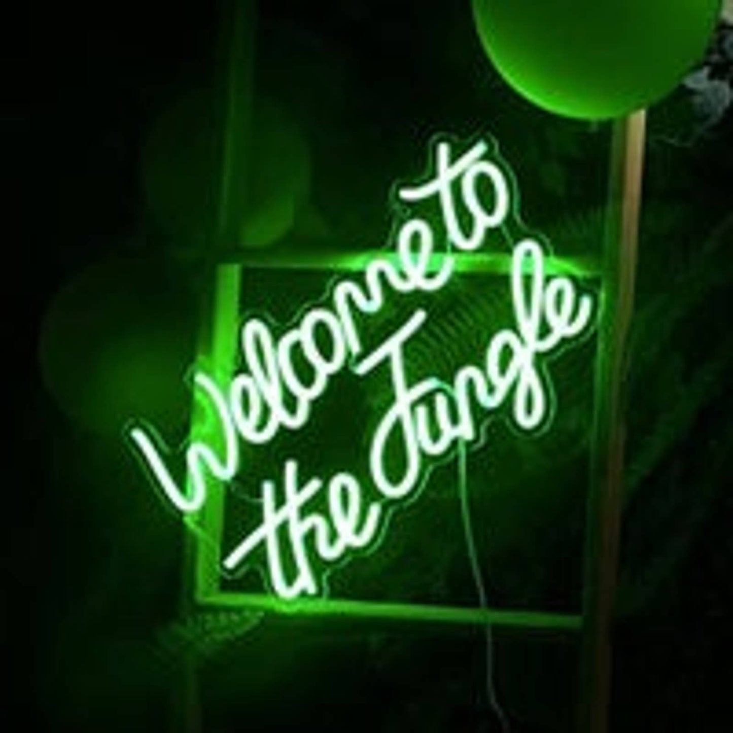 Lovely Bright Green “Welcome to the Jungle” + Leaf LED Night Light Room Wall Dec