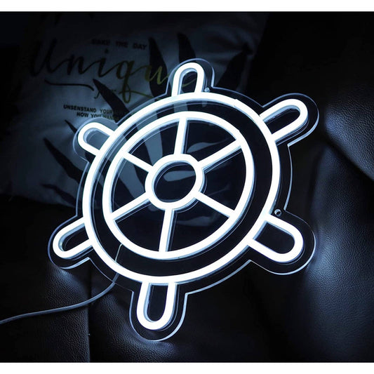 Bright White Pirate Ships Steering Wheel LED Night Light Room Wall Decoration