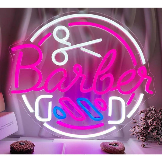 Unique Bright Pink Scissors Barber Shop LED Light Salon Shop Sign