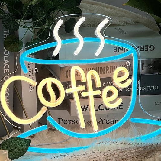 Bright Blue Hot Coffee Espresso LED Light Morning Kitchen Wall Decor