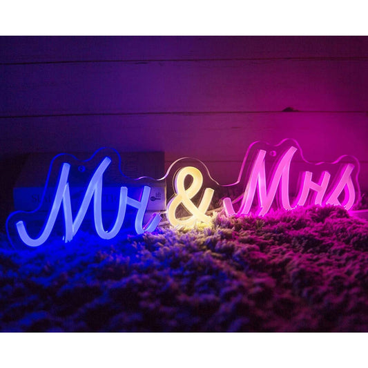 Adorable Bright Pink & Blue Mr. & Mrs. LED Light Engagement Wedding Celebration