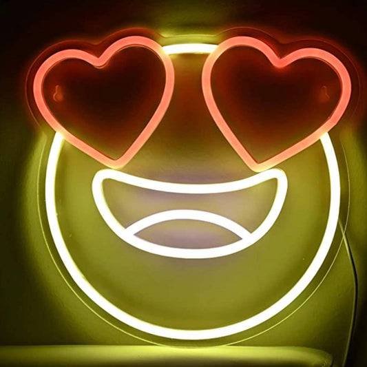 Fun Vivid Bright Happy Heart Eye Love Emoji LED Night Light Sign Room Wall Decor