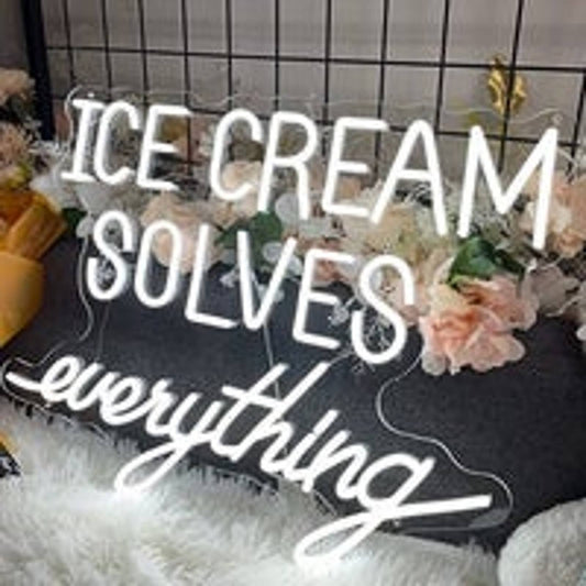 Fun Vivid Bright “Ice Cream Solves Everything” LED Night Light Room Wall Decorat